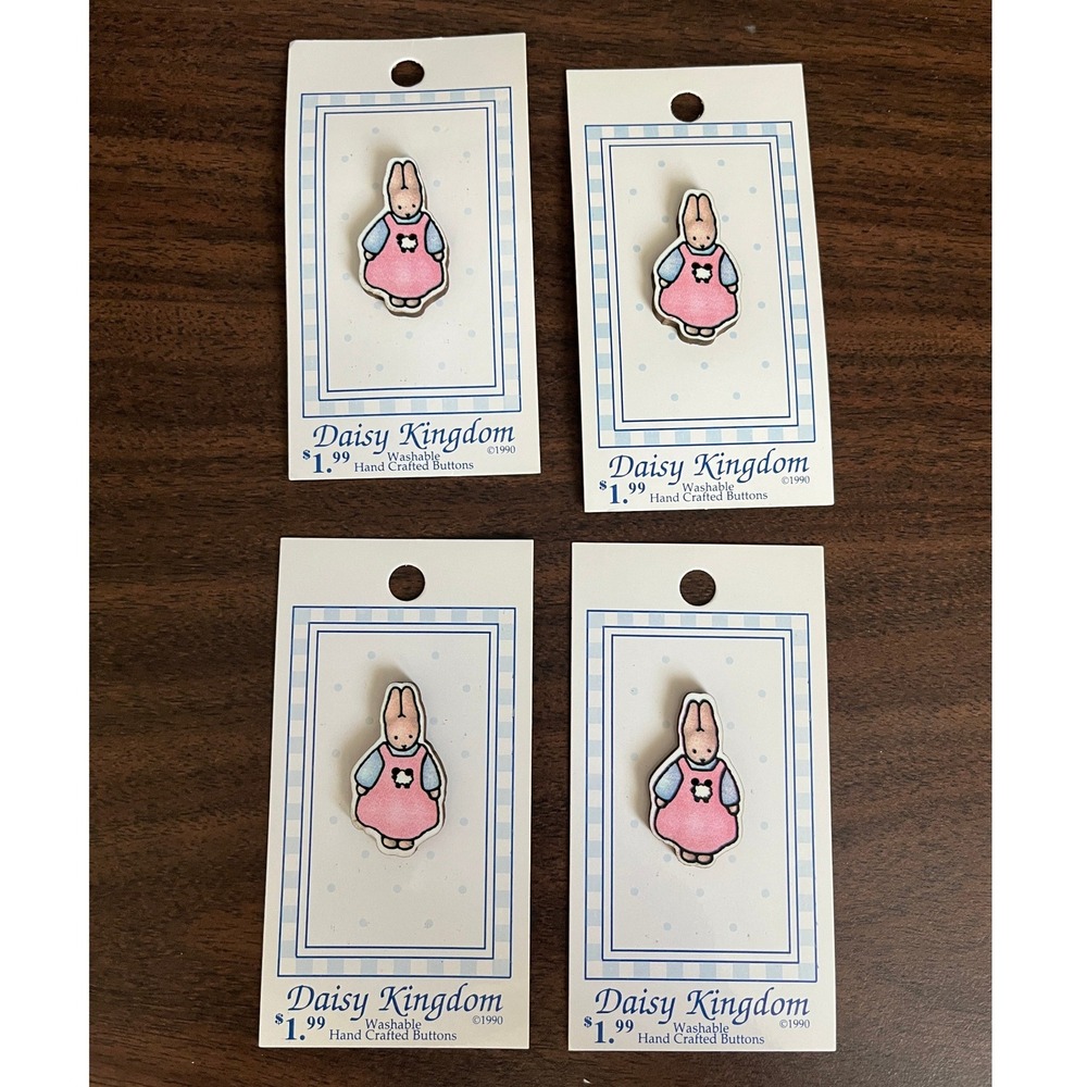 Vintage 1990 Daisy Kingdom Bunny Rabbit Hand Crafted Buttons 550 L Pink Set of 4